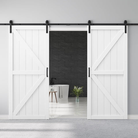 72" x 84" Double Barn Door and Hardware Kit Included & 13.2FT Track & Handle, Mortise and Tenon Stru