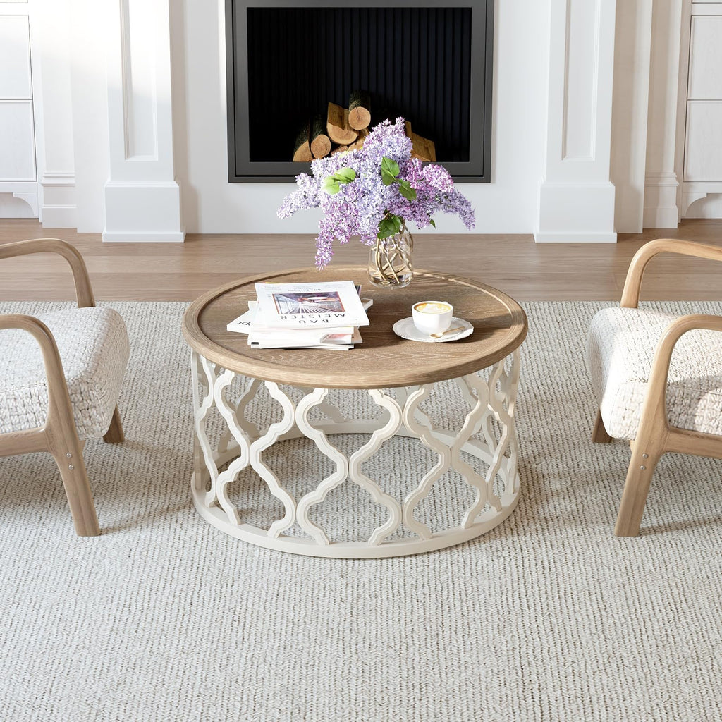 Farmhouse Coffee Table, French Country Tray Round Coffee Table