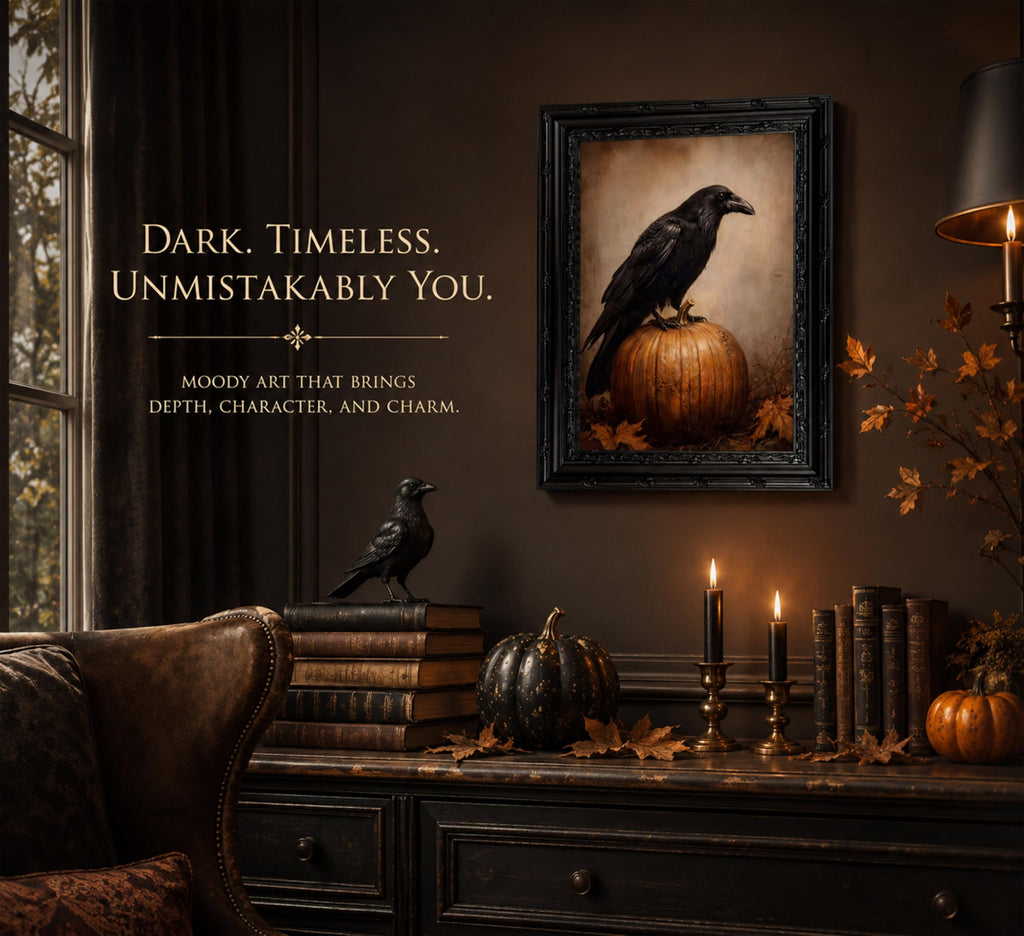 Raven Canvas Wall Art Gothic Pumpkin Crow Print Artwork 12x16 In