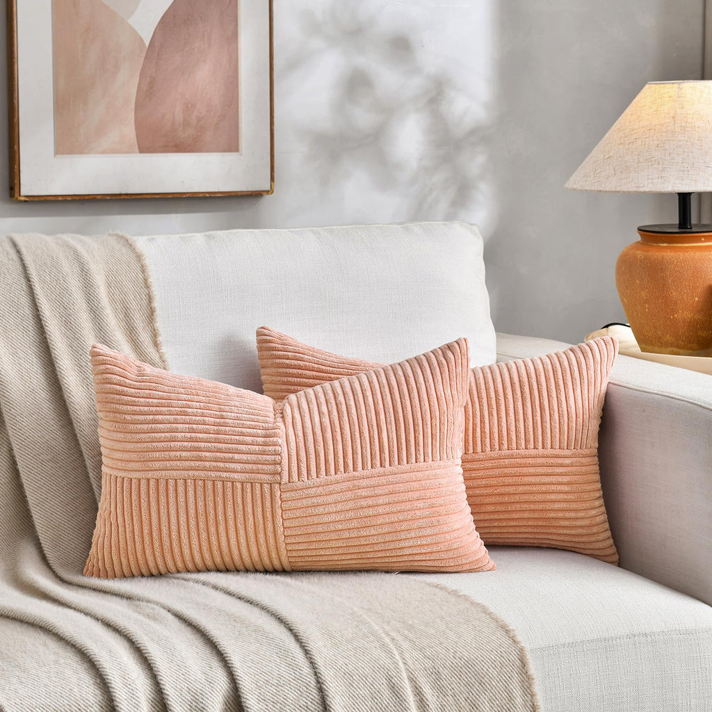 2 Packs Peach Lumbar Decorative Throw Pillow Covers 16x28 Inch Couch Bed Sofa, Rustic Farmhouse Boho Home Decor, Soft