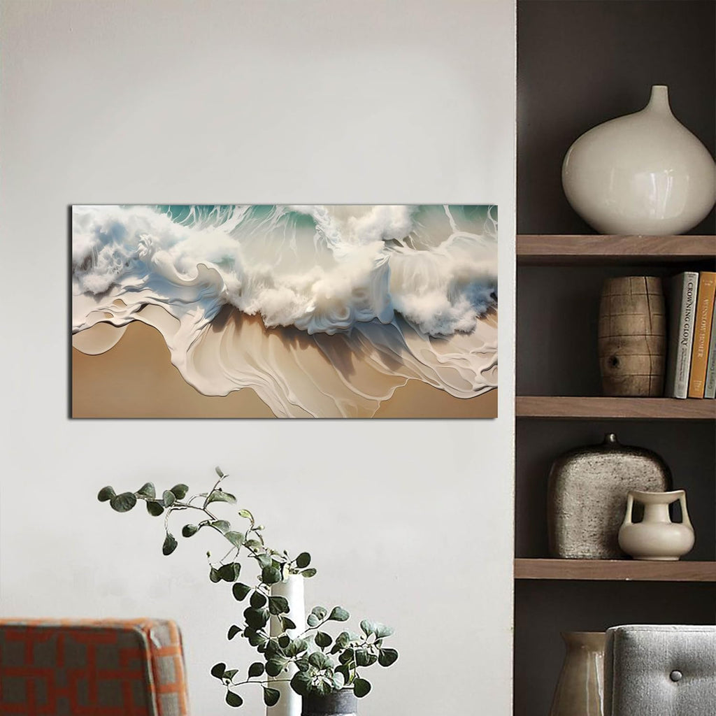 Ocean Waves Canvas Wall Art , Beach Scenery View Home Decor Picture, Sea Waves Canvas Wall-Decoration, Seaside Scene