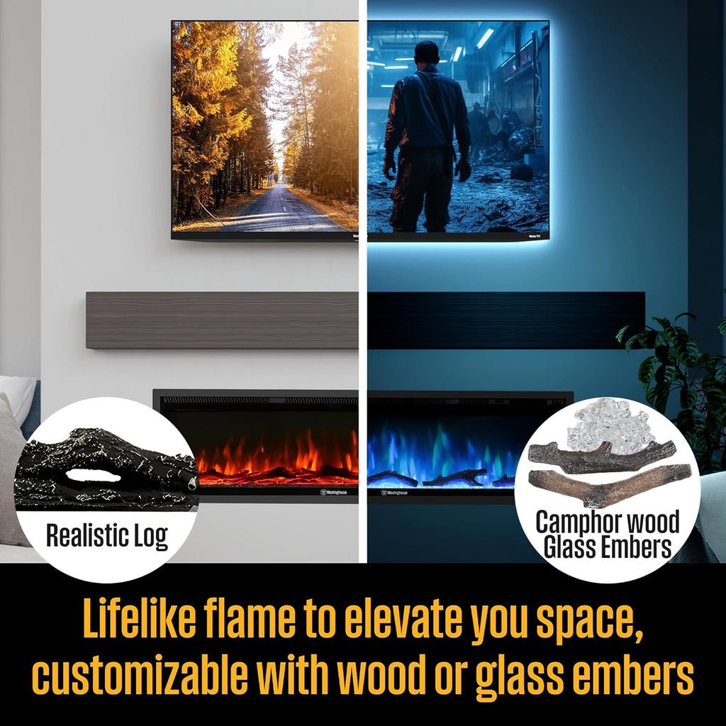 50 Inch Electric Fireplace Heater, Compatible with Alexa & Google Home