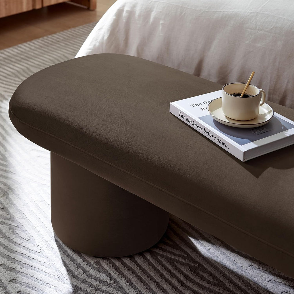 Orla Performance Velvet Upholstered Bench in Chocolate Brown