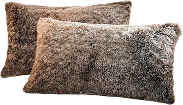 Faux Fur Decorative Throw Pillow Shams 2 Pack Luxury Shaggy Pillowcases Crystal Velvet Reverse Queen (Dark Grey