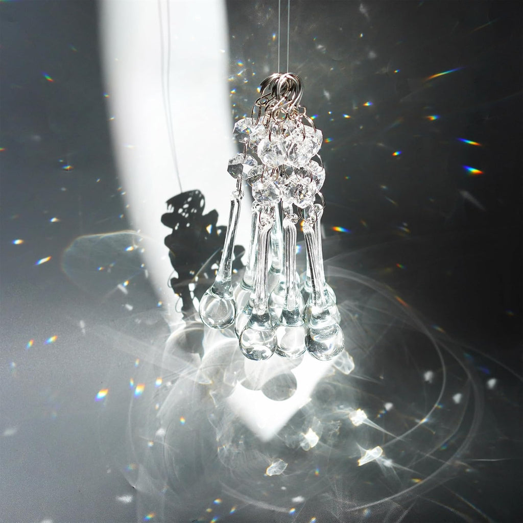 10 Pcs 5.3 Inch Crystal Raindrop Octagon Beads Chandelier Lamp Pendants - Crystal Raindrop Pendants with Octagon