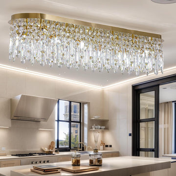 12-Light Modern Gold Crystal Raindrop Chandelier for Dining Room, Luxury Oval Flush Mount Crystal Pendant Ceiling