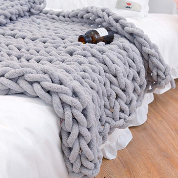 Chunky Knit Blanket Throw 40"×40", Hand Knitted Warm Chenille Throw Blanket, Home Decor Soft Thick Yarn Cable Knit