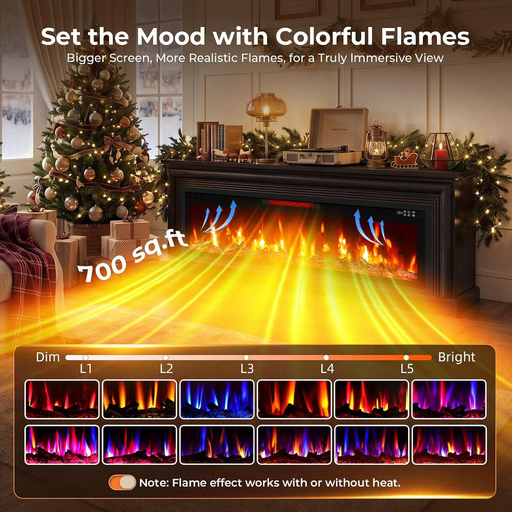 70'' Fireplace TV Stand, Large Electric Fireplace with Mantel | Freestanding Fireplace with 60" Insert, Modern