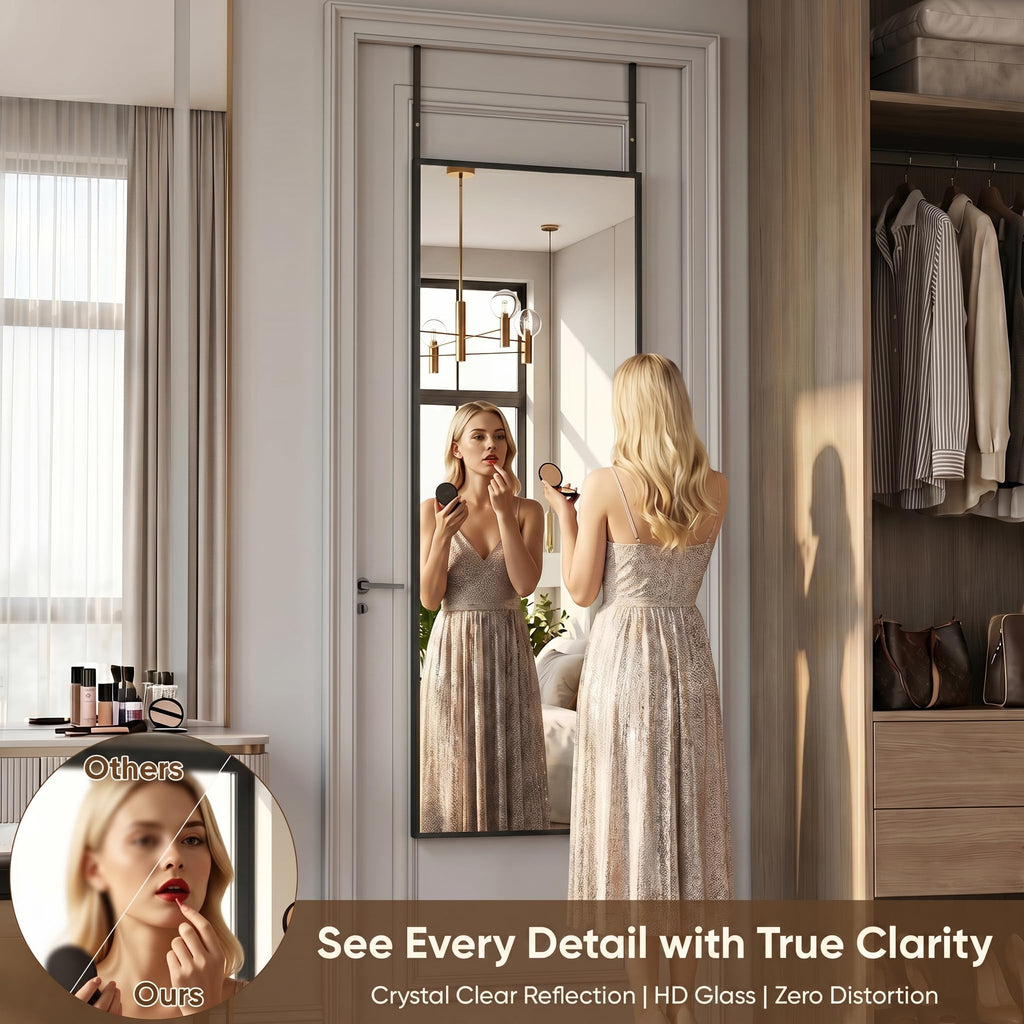 58"×20" Over the Door Full Length Mirror, Black