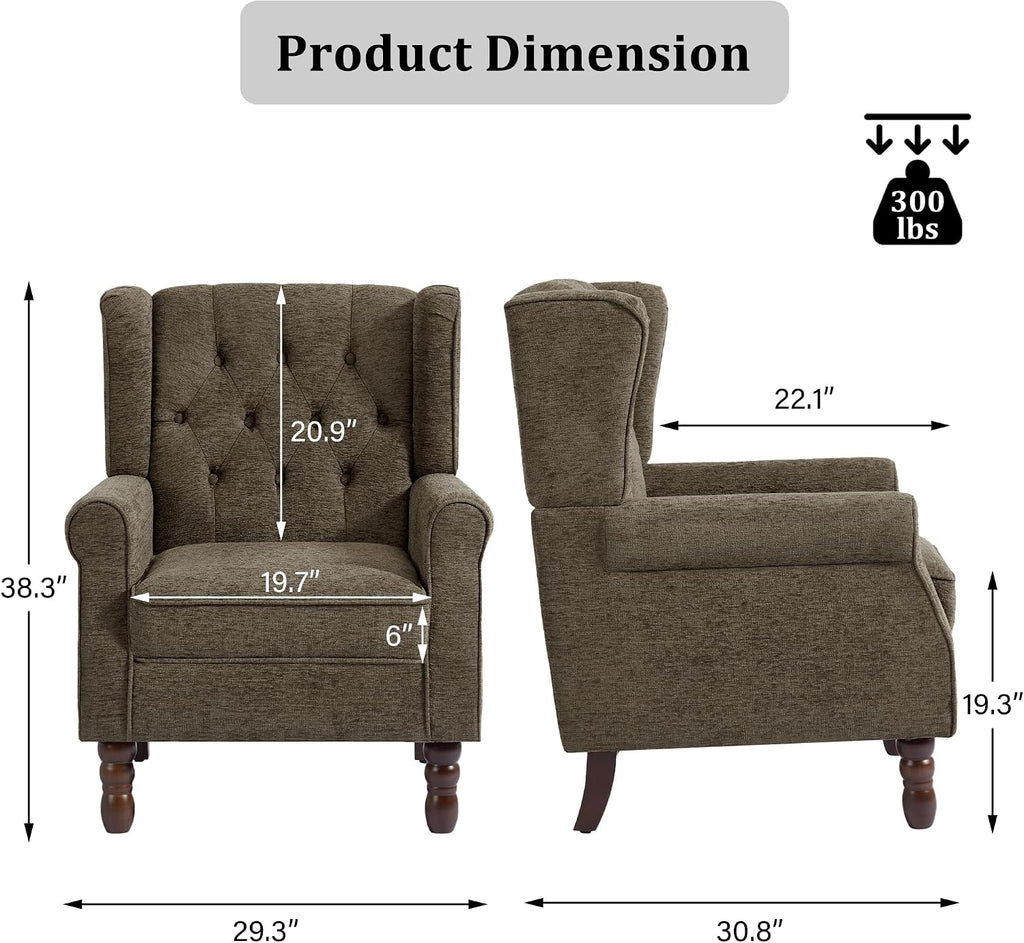 High Back Accent Chair, Tufted Wingback Chair , Taupe | Button-Tufted Upholstered Armchair with Solid Wood Legs
