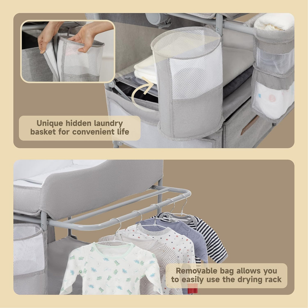 Baby Changing Table, Versatile Portable Folding Changing Table, Waterproof Diaper Changing Station with Waste Basket