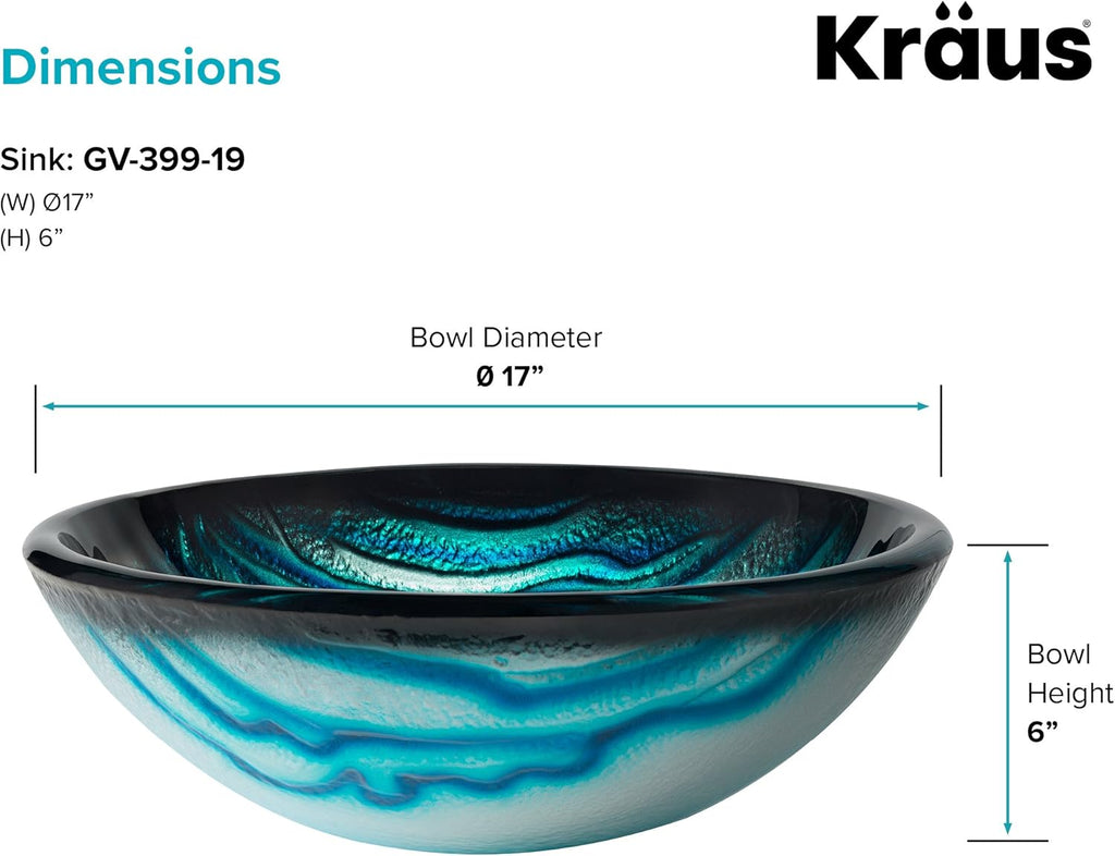 Nature Series Round Blue Glass Vessel Bathroom Sink, 17 inch GV-399-19mm