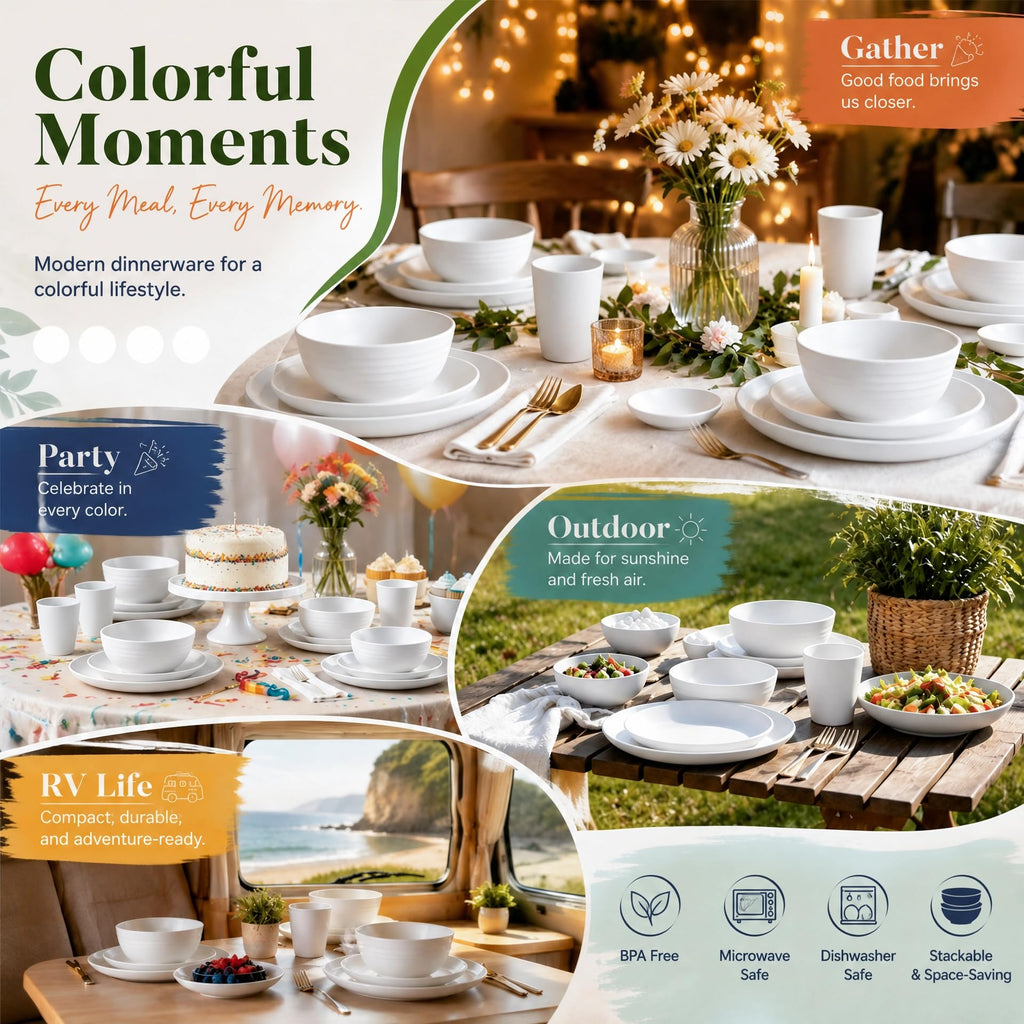 Modern Plates and Bowls Sets for 8, White Dinnerware Sets 40PCS Dishes