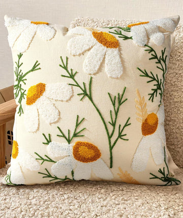 Embroidered Throw Pillow Cover - 18x18 Decorative Pillow Cover with Zipper Aesthetic Cute Design Boho Spring Summer