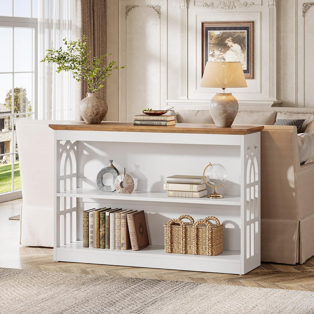 Modern Console Table , 41.34-Inch White Sofa Table Behind The Couch with 3-Tier Storage, Narrow Hallway Furniture