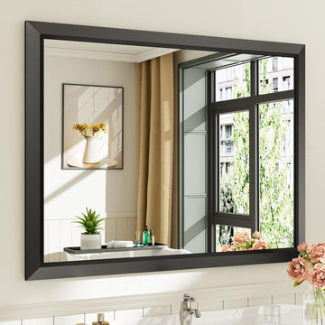 Black Metal Framed Bathroom Wall Mirror, 40x30 Inch