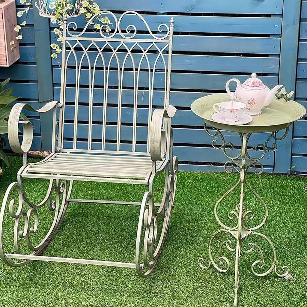 Vintage Wrought Iron Patio Rocking Chair, Ironwork Single and Double Outdoor Garden Benches, Durable Metal Porch