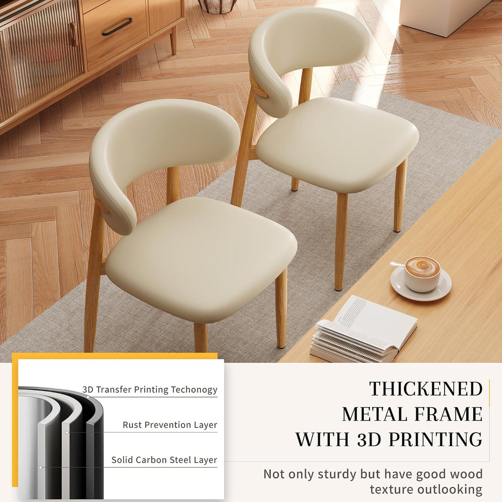 Kitchen Dining Chairs Set of 4 Modern Upholstered Leather Farmhouse Dining Room Chair with Metal Legs, Beige