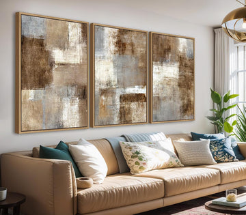 Large Abstract Framed Wall Art - Natural Float Framed Canvas Pictures Wall Art Prints Decor Rustic Artwork Brown