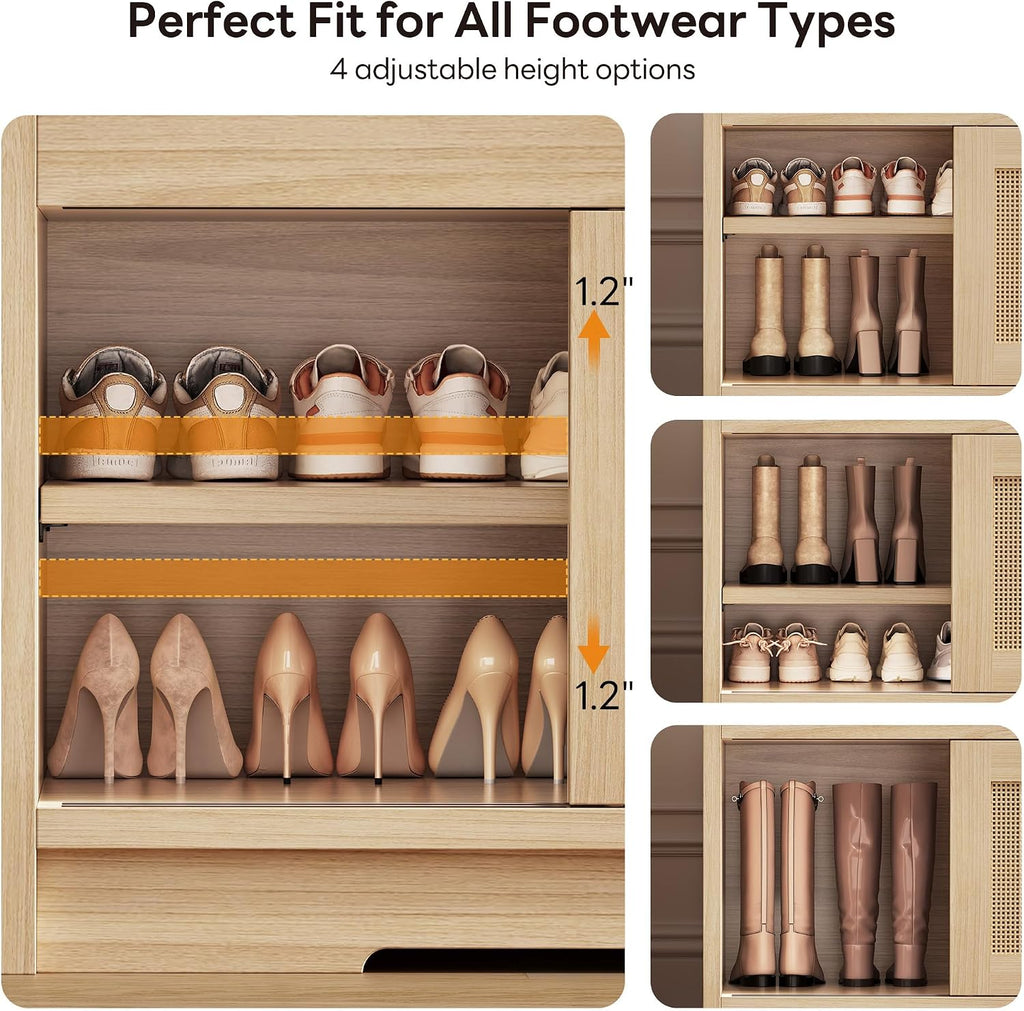 47.2" Shoe Bench with Lift Top Storage, Entryway Bench with Cushioned Seat, 2-Tier Rattan Shoe Cabinet with