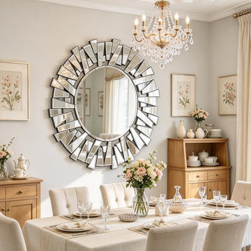 40" Large Living Room Mirror for Decor, Big Round Wall Mirror with Irregular Glass Frame, Vertically Hang