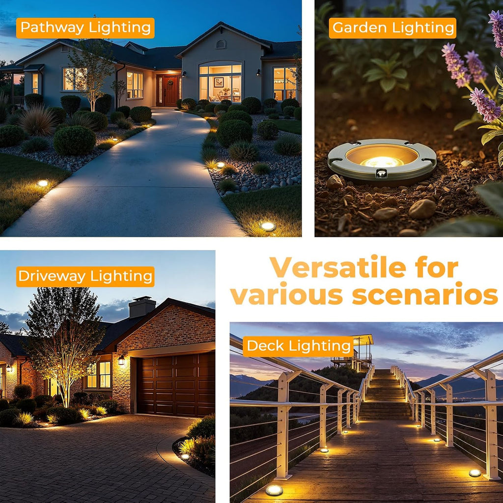 Brass Low Voltage Landscape Well Lights (5" Cover, 5.5" Tall), 12V LED Wired In-Ground Outdoor Up Lighting Fixture