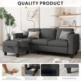 Sectional Couches for Living Room - Convertible L-Shaped Couch, Grey 3 Seater Modern Linen Sofa
