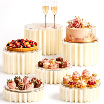 6 Pack White Buffet Risers, Foldable Paper Honeycomb Stands with Frosted Acrylic Trays for Party, Dessert Table