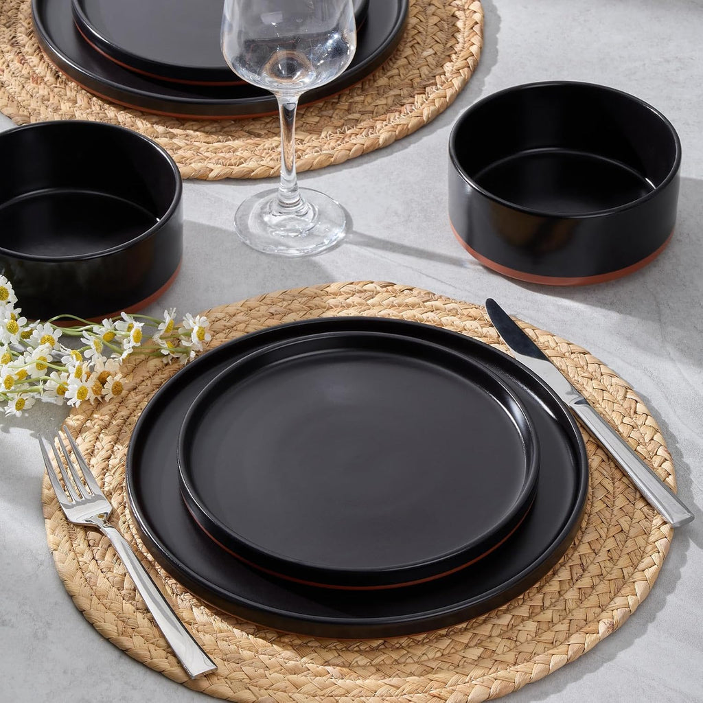 12 Pieces Porcelain Dinnerware Sets, Premium Plates and Bowls Set, High-Fired Ceramic Dishes Set for 4