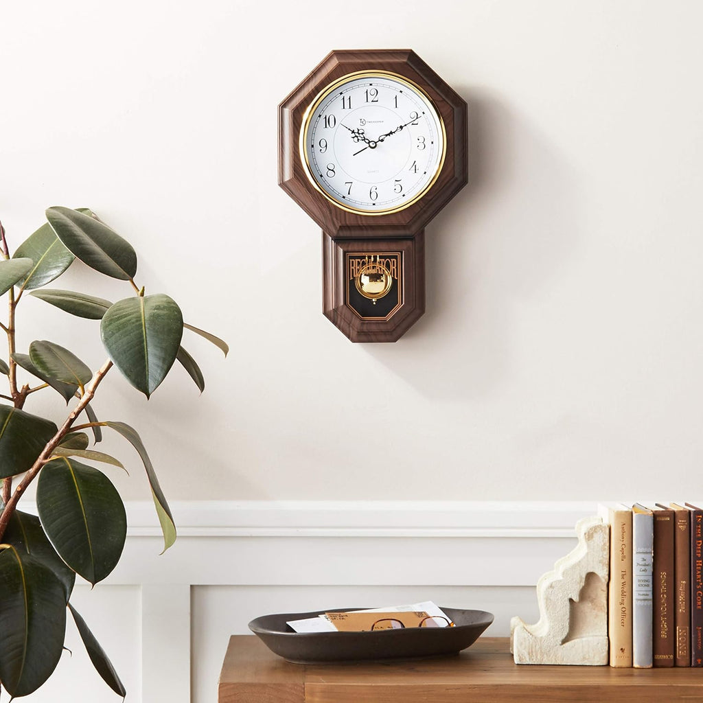 Timekeeper Essex Faux Wood Traditional Schoolhouse Pendulum Wall Clock for Home and Office, Westminster Chime, Clock Size 17.5 Inch x...