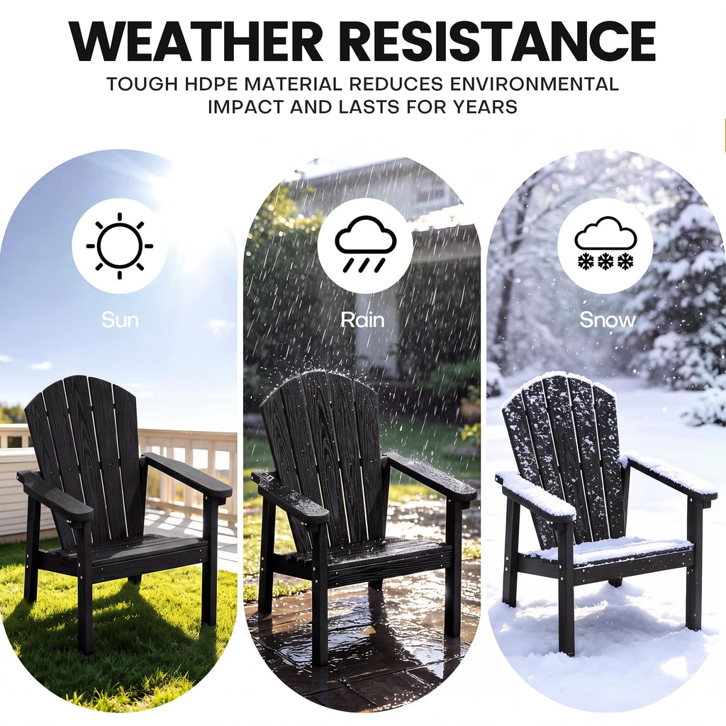 Compact Stackable Adirondack Chairs, All Weather HDPE, Black
