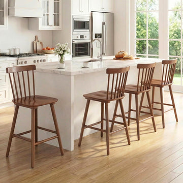 Windsor Bar Stools Set of 4, 26 Inch Counter Height Barstools Wooden Barstools with Spindle Back/Bigger Seat