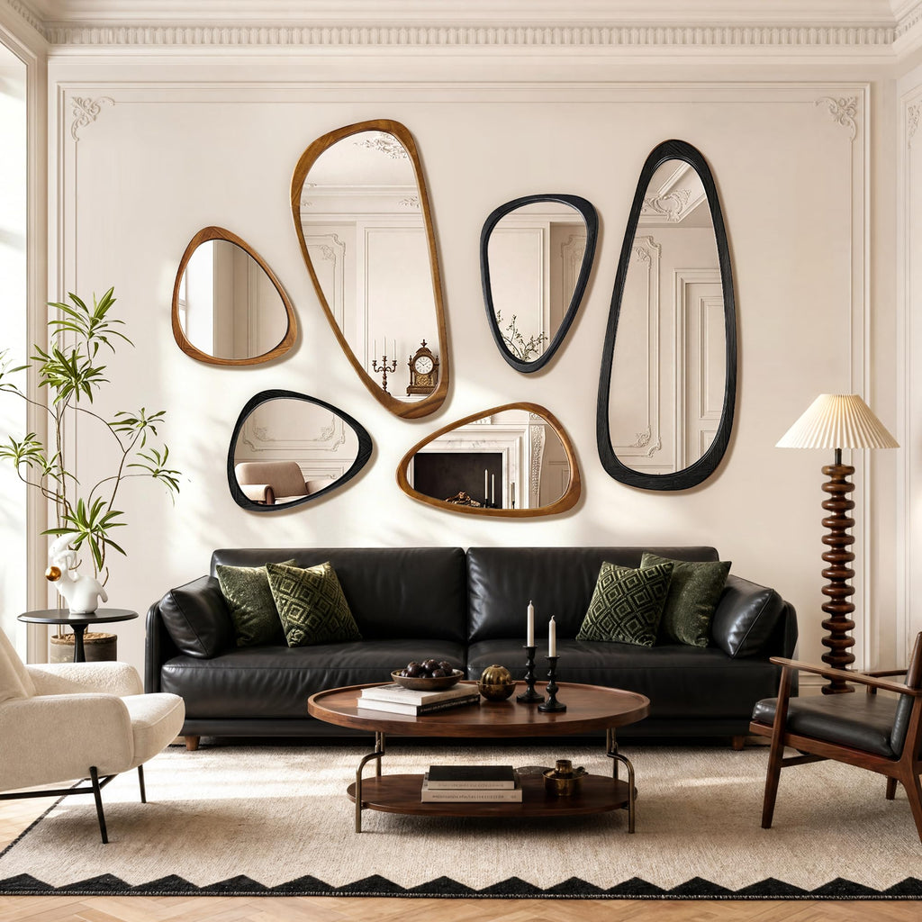 60"x22" Solid Wood Irregular Mirror Full Length(Natural Wood)
