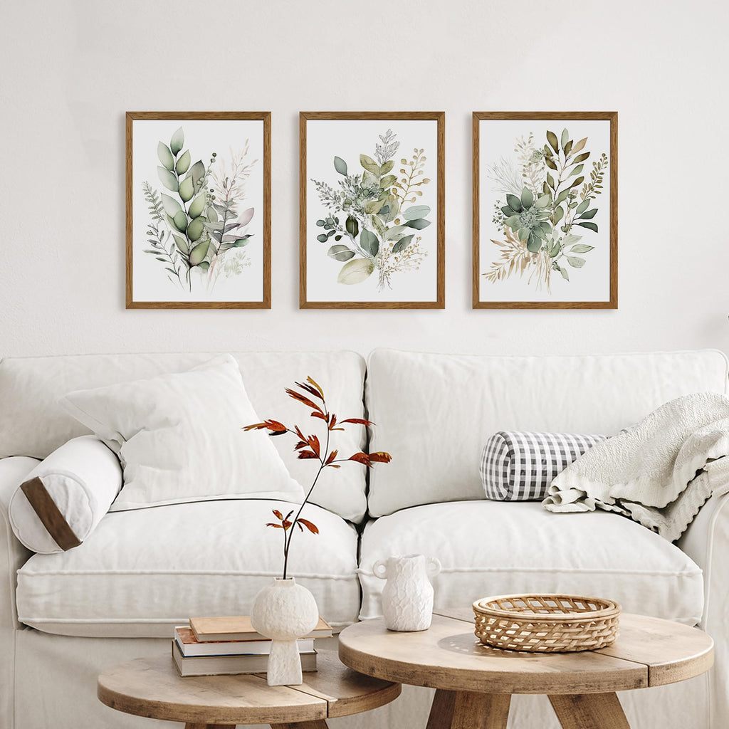 3 Pieces Green Watercolor Botanical Framed Canvas Wall Art 12x16 in