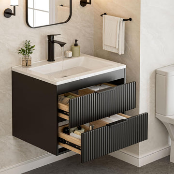 24" Modern Floating Bathroom Vanity with Sink - Wall Mounted Cabinet with Double Drawers