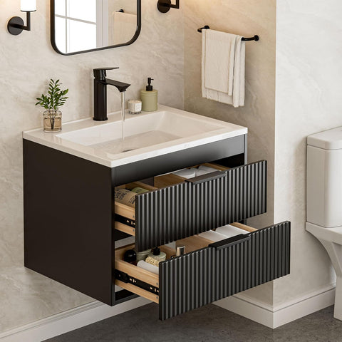 24" Modern Floating Bathroom Vanity with Sink - Wall Mounted Cabinet with Double Drawers