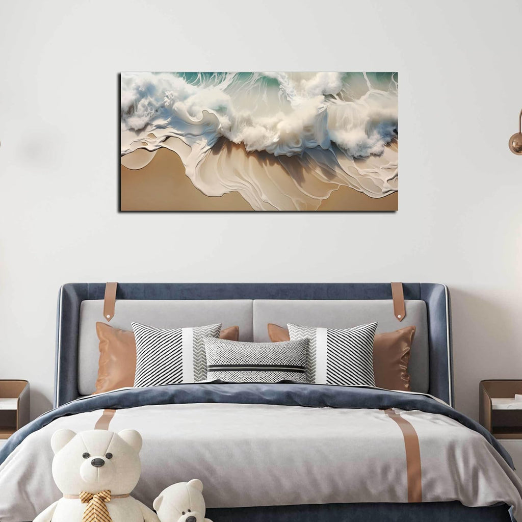 Ocean Waves Canvas Wall Art , Beach Scenery View Home Decor Picture, Sea Waves Canvas Wall-Decoration, Seaside Scene