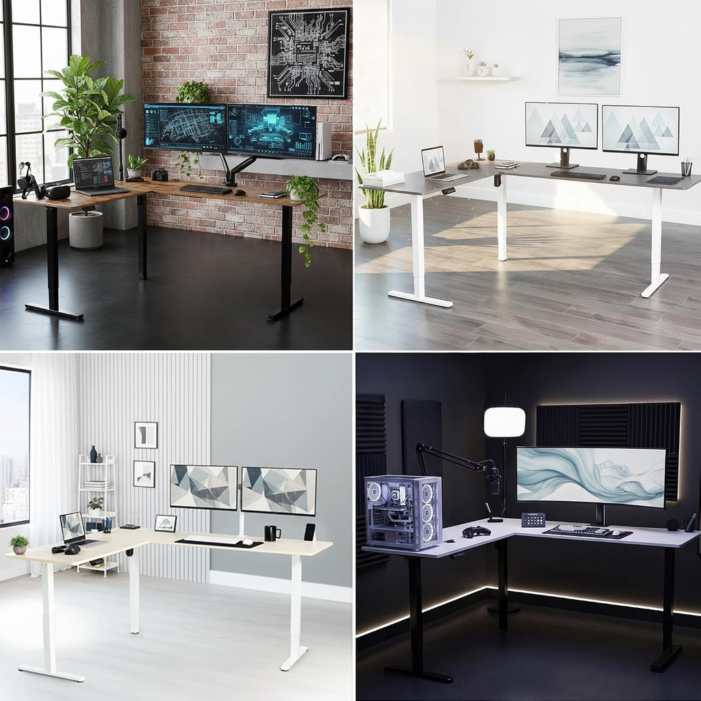 Black 75 x 63 in Corner Standing Desk, DESK-E3CTB-75 | Electric, Holds 225 lbs, Large Reversible L-Shaped Table, Sit