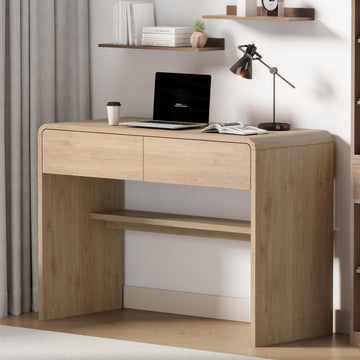 Desk with Drawers, 39.4 inch Small Writing Computer Desk, Modern Makeup Vanity Table, Wood Study Table with Storage