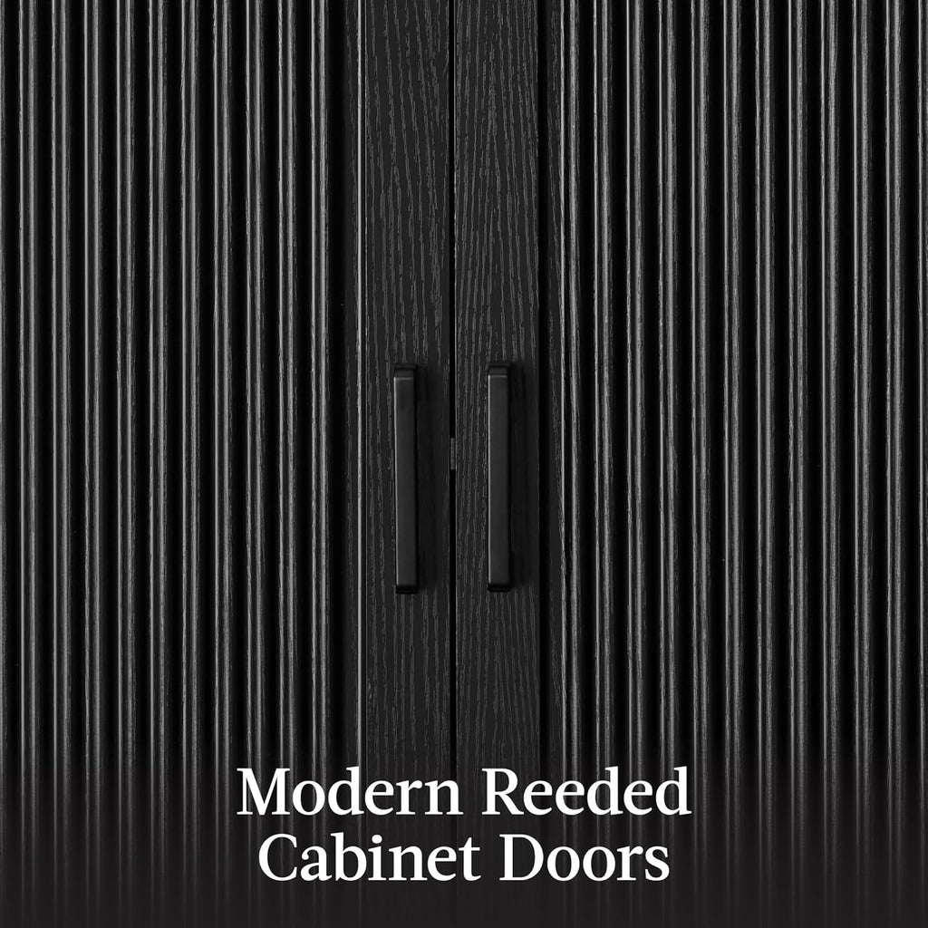 72" Tall Arched Pantry Cabinet w/Reeded Doors, 5-Tier Bookshelf, Armoire, Hutch, Bookcase