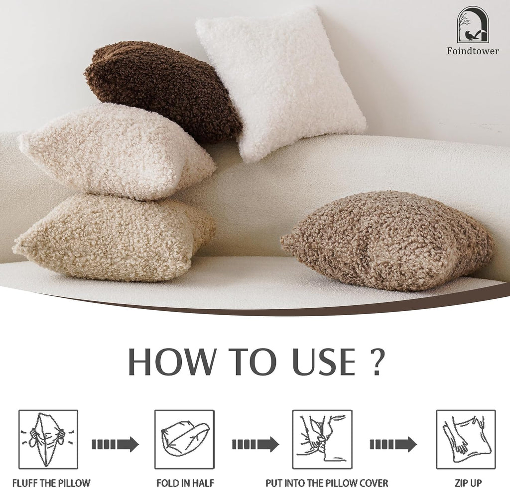 2 Pieces 20x20 Inch Light Khaki, Faux Fur Throw Pillow Cover Accent Pillow Fuzzy Soft Pillowcases Sheepskin