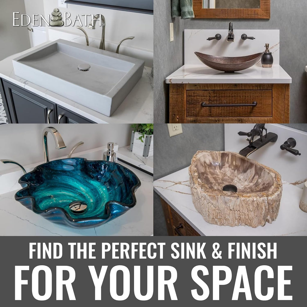 Eden Bath Clear Free-Form Wave Rim Round Glass Sink Bowl Bathroom Vessel Sink for Vanity Top