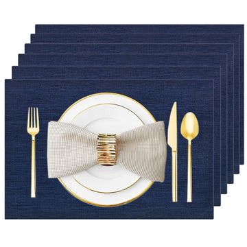 Navy Blue Vinyl Placemats Set of 6, Heat Resistant Table Placemats