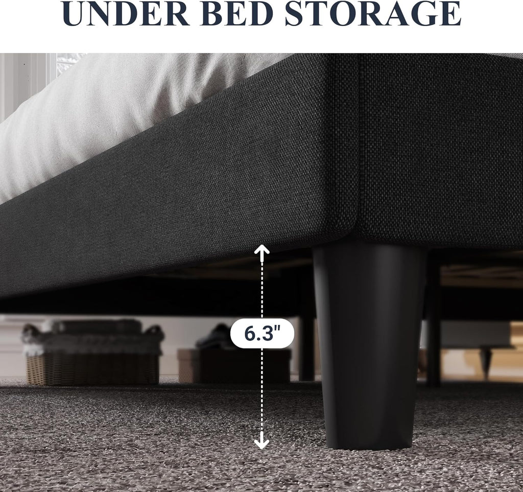 Queen Bed Frame with Button Tufted Wingback Headboard, Modern Upholstered Bed Frame with Solid Wooden Slats Support