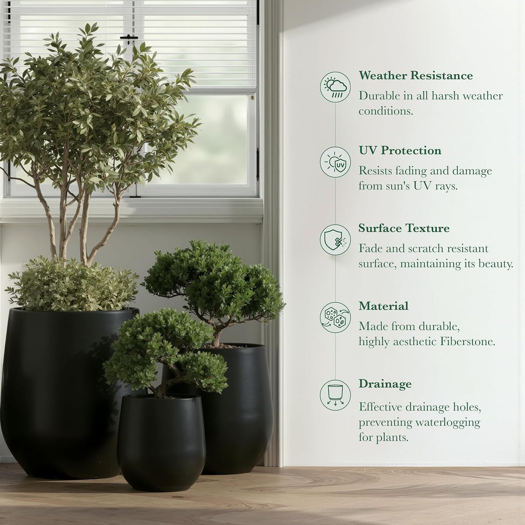 Premium Mt Wilson Tall Tapered Fiberstone Planter for Indoor Outdoor Use, Modern Large Olive Tree Pot with Drainage