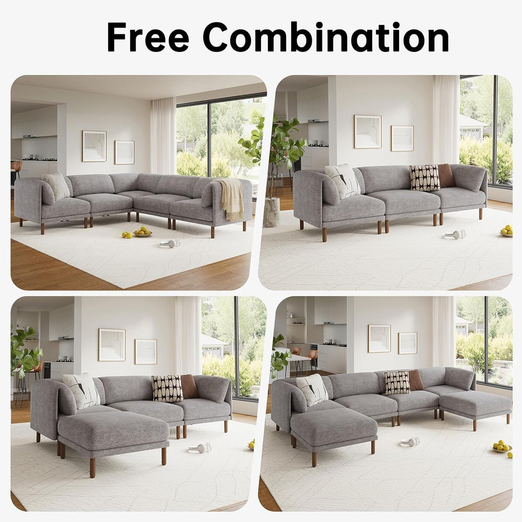 Modular Sectional Sofa,5 Seater L-Shaped Mid Century Modern Sectional Couch, Deep Seat Modular Couch, Chenille Comfy