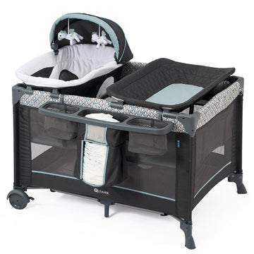 5 in 1 Multifunctional Pack and Play, Foldable Baby Crib with Bassinets,Changing Table,Newborn Napper with