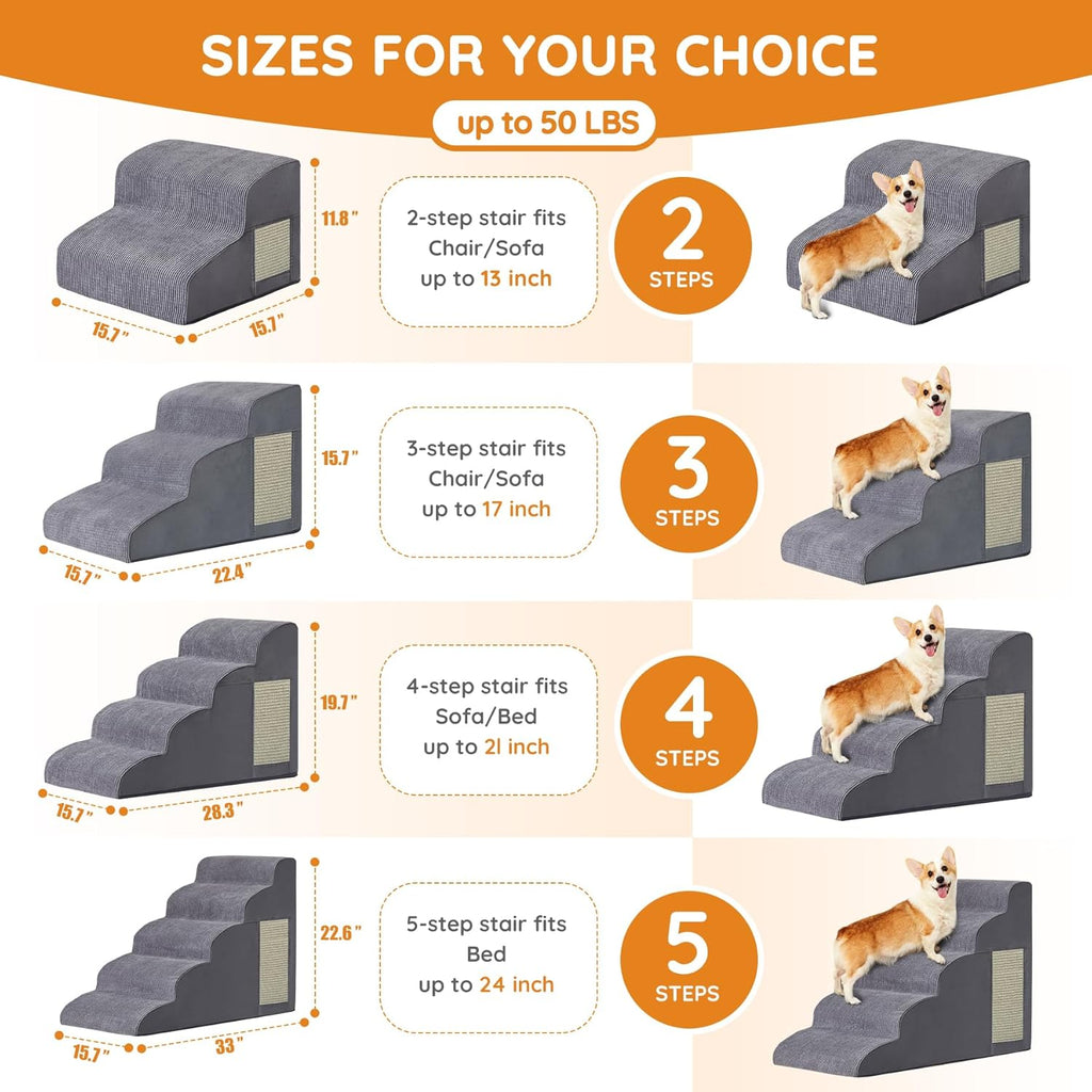 Dog Stairs for Small Dogs, 4-Step Dog Ramp for Bed 19.7" H, Dogs Steps for Bed, Couch