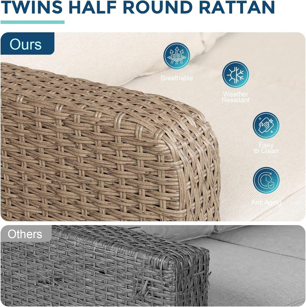 Luxury Outdoor Rattan L-Shaped Sofa, 6-Seat All-Weather Patio Sectional Furniture Set, Modular Half Round Wicker
