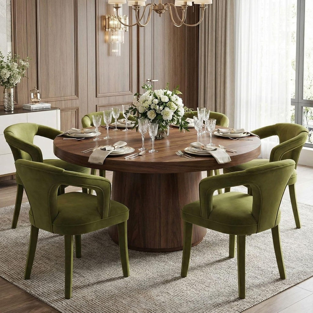 Olive-Green Velvet Dining Chairs Set of 2, Modern Solid Wood Kitchen Chairs